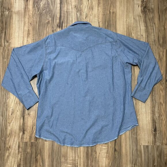 Wrangler Western Pearl Snap Light Wash Denim Long Sleeve Shirt Mens XXL - Picture 10 of 11